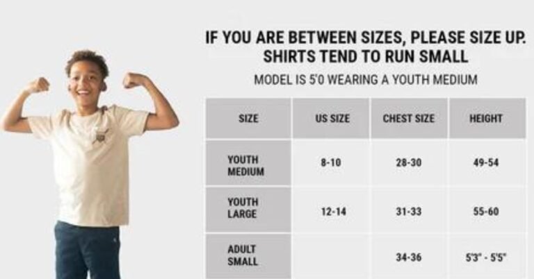 Youth Medium Shirt Size Chart